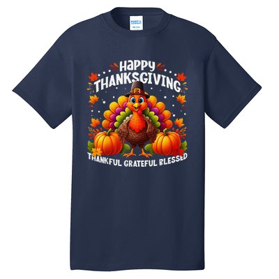 Thankful Grateful Blessed Happy Thanksgiving Turkey Women Tall T-Shirt