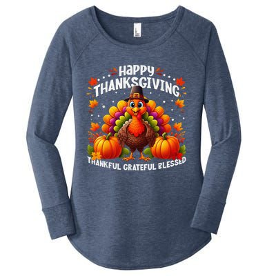 Thankful Grateful Blessed Happy Thanksgiving Turkey Women Women's Perfect Tri Tunic Long Sleeve Shirt