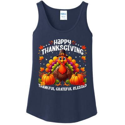 Thankful Grateful Blessed Happy Thanksgiving Turkey Women Ladies Essential Tank