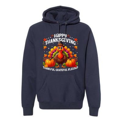 Thankful Grateful Blessed Happy Thanksgiving Turkey Women Premium Hoodie