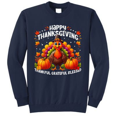 Thankful Grateful Blessed Happy Thanksgiving Turkey Women Tall Sweatshirt