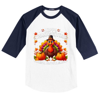 Thankful Grateful Blessed Happy Thanksgiving Turkey Women Baseball Sleeve Shirt