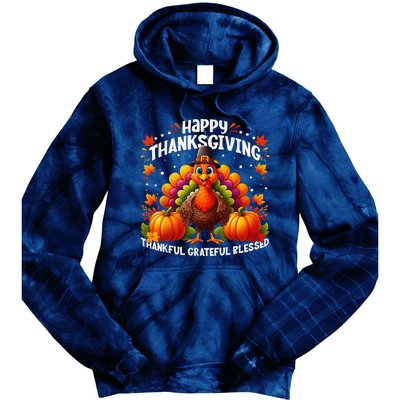 Thankful Grateful Blessed Happy Thanksgiving Turkey Women Tie Dye Hoodie