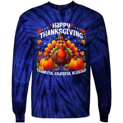 Thankful Grateful Blessed Happy Thanksgiving Turkey Women Tie-Dye Long Sleeve Shirt