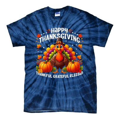 Thankful Grateful Blessed Happy Thanksgiving Turkey Women Tie-Dye T-Shirt