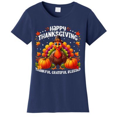 Thankful Grateful Blessed Happy Thanksgiving Turkey Women Women's T-Shirt