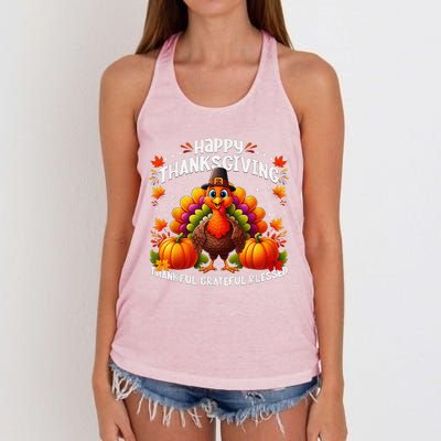 Thankful Grateful Blessed Happy Thanksgiving Turkey Women Women's Knotted Racerback Tank