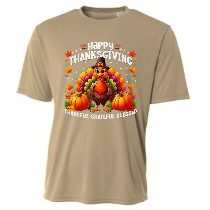 Thankful Grateful Blessed Happy Thanksgiving Turkey Women Cooling Performance Crew T-Shirt