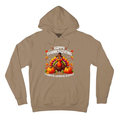 Thankful Grateful Blessed Happy Thanksgiving Turkey Women Hoodie