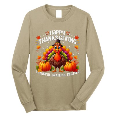 Thankful Grateful Blessed Happy Thanksgiving Turkey Women Long Sleeve Shirt