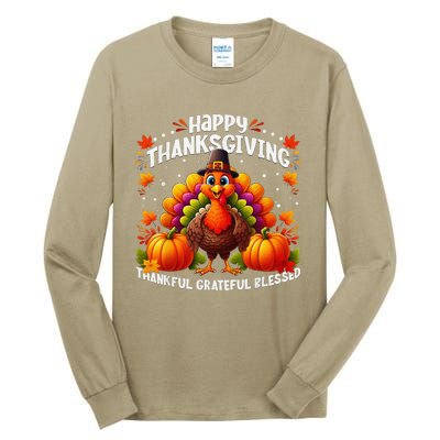 Thankful Grateful Blessed Happy Thanksgiving Turkey Women Tall Long Sleeve T-Shirt