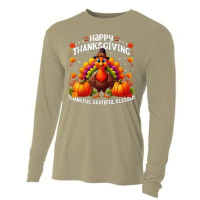 Thankful Grateful Blessed Happy Thanksgiving Turkey Women Cooling Performance Long Sleeve Crew