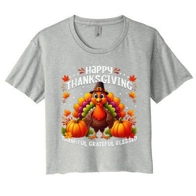 Thankful Grateful Blessed Happy Thanksgiving Turkey Women Women's Crop Top Tee