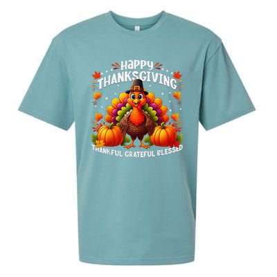 Thankful Grateful Blessed Happy Thanksgiving Turkey Women Sueded Cloud Jersey T-Shirt