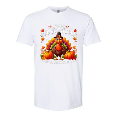 Thankful Grateful Blessed Happy Thanksgiving Turkey Women Softstyle CVC T-Shirt