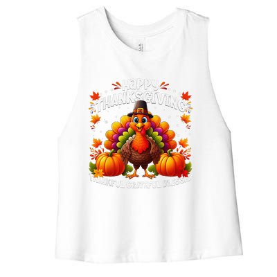 Thankful Grateful Blessed Happy Thanksgiving Turkey Women Women's Racerback Cropped Tank