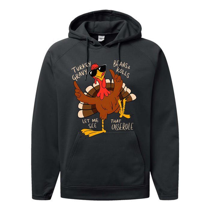 Turkey Gravy Beans And Rolls Casserole Funny Thanksgiving Performance Fleece Hoodie