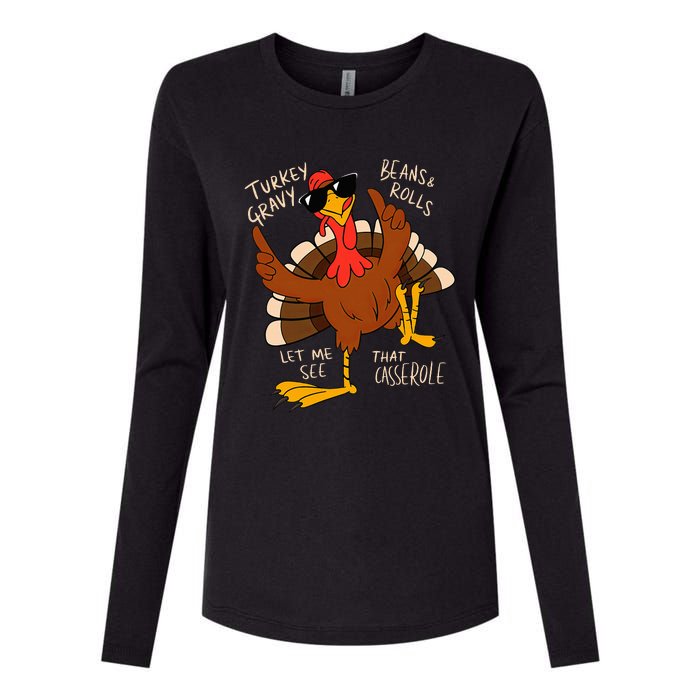 Turkey Gravy Beans And Rolls Casserole Funny Thanksgiving Womens Cotton Relaxed Long Sleeve T-Shirt