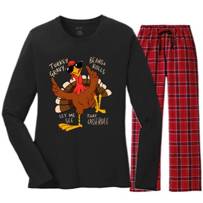 Turkey Gravy Beans And Rolls Casserole Funny Thanksgiving Women's Long Sleeve Flannel Pajama Set 