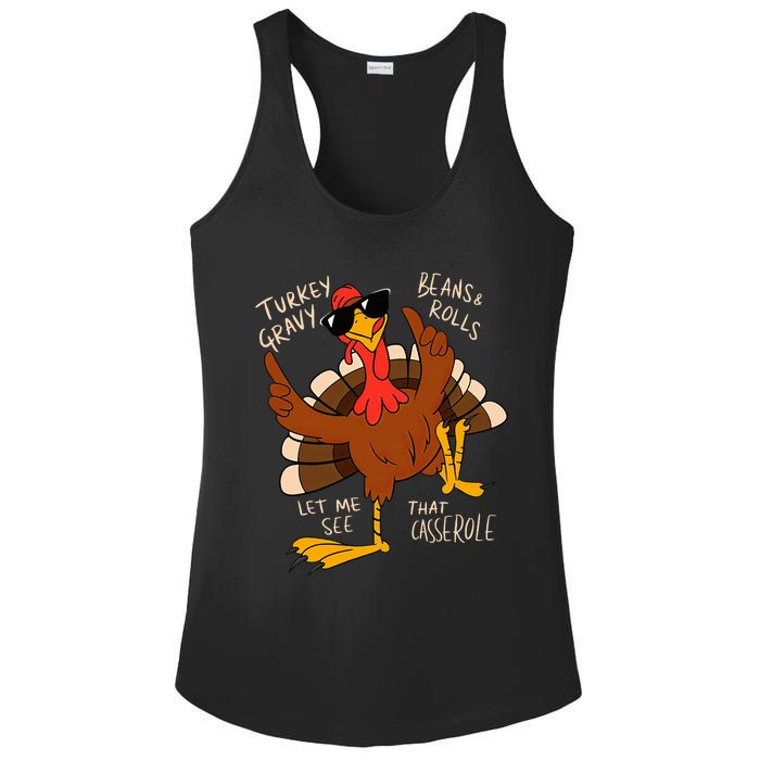 Turkey Gravy Beans And Rolls Casserole Funny Thanksgiving Ladies PosiCharge Competitor Racerback Tank