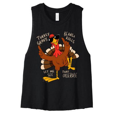 Turkey Gravy Beans And Rolls Casserole Funny Thanksgiving Women's Racerback Cropped Tank