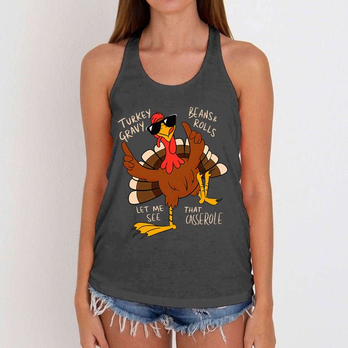 Turkey Gravy Beans And Rolls Casserole Funny Thanksgiving Women's Knotted Racerback Tank