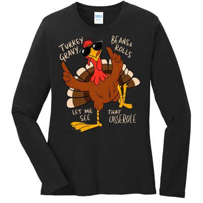 Turkey Gravy Beans And Rolls Casserole Funny Thanksgiving Ladies Long Sleeve Shirt