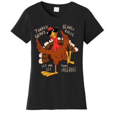 Turkey Gravy Beans And Rolls Casserole Funny Thanksgiving Women's T-Shirt