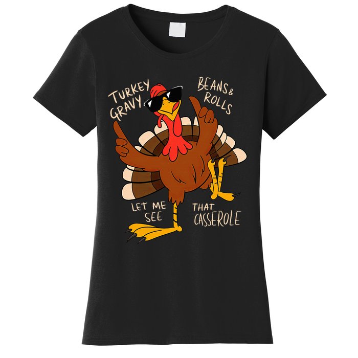 Turkey Gravy Beans And Rolls Casserole Funny Thanksgiving Women's T-Shirt