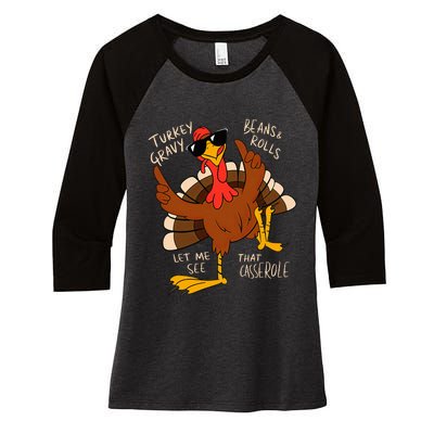 Turkey Gravy Beans And Rolls Casserole Funny Thanksgiving Women's Tri-Blend 3/4-Sleeve Raglan Shirt