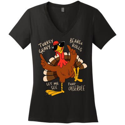 Turkey Gravy Beans And Rolls Casserole Funny Thanksgiving Women's V-Neck T-Shirt