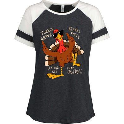 Turkey Gravy Beans And Rolls Casserole Funny Thanksgiving Enza Ladies Jersey Colorblock Tee