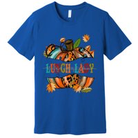 Thankful Grateful Blessed Lunch Lady Graphic Pumpkin Autumn Cool Gift Premium T-Shirt