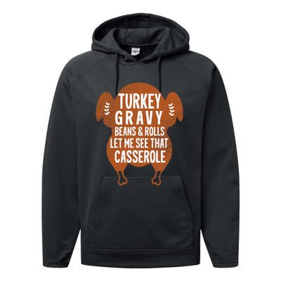 Turkey Gravy Beans And Rolls Let Me Casserole Thanksgiving Performance Fleece Hoodie