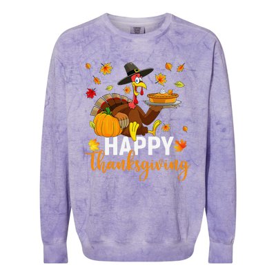 Thankful Grateful Blessed Turkey Women Happy Thanksgiving Gift Colorblast Crewneck Sweatshirt