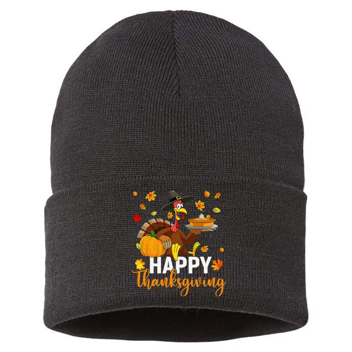 Thankful Grateful Blessed Turkey Women Happy Thanksgiving Gift Sustainable Knit Beanie