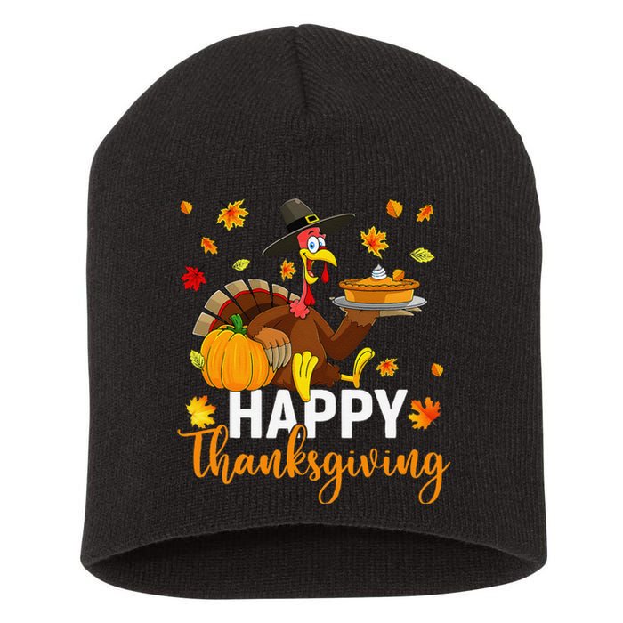 Thankful Grateful Blessed Turkey Women Happy Thanksgiving Gift Short Acrylic Beanie