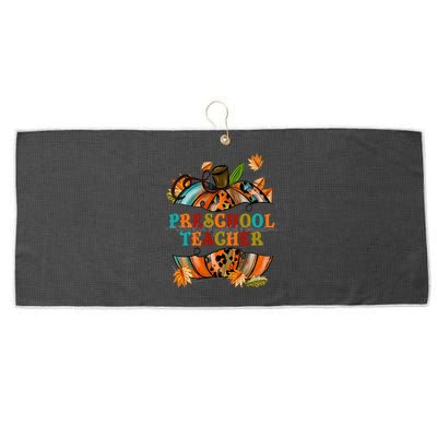 Thankful Grateful Blessed Preeschool Teacher Pumpkin Autumn Gift Large Microfiber Waffle Golf Towel