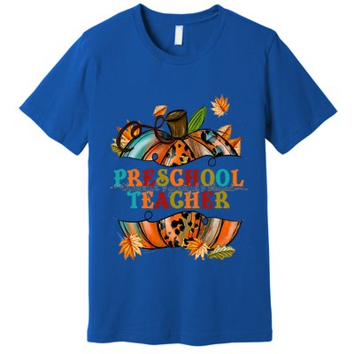 Thankful Grateful Blessed Preeschool Teacher Pumpkin Autumn Gift Premium T-Shirt
