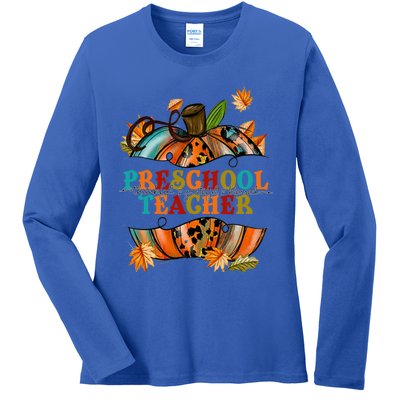 Thankful Grateful Blessed Preeschool Teacher Pumpkin Autumn Gift Ladies Long Sleeve Shirt