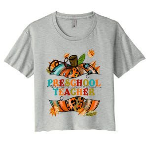 Thankful Grateful Blessed Preeschool Teacher Pumpkin Autumn Gift Women's Crop Top Tee