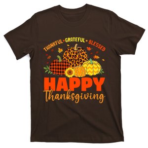 Thankful Grateful Blessed Leopard Pumpkin Fall Thanksgiving T-Shirt