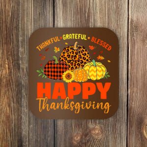 Thankful Grateful Blessed Leopard Pumpkin Fall Thanksgiving Coaster