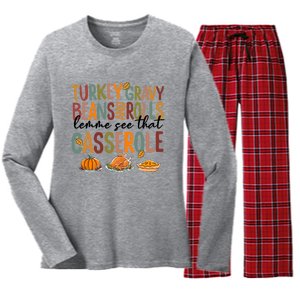 Turkey Gravy Beans And Rolls Let Me See That Casserole Fall Women's Long Sleeve Flannel Pajama Set 