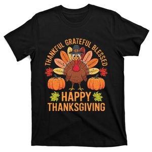 Thankful Grateful Blessed Turkey Happy Thanksgiving T-Shirt