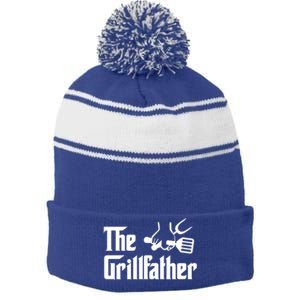 The Grillfather Bbq Grill Barbecue Cooking Cook Daddy Papa Gift Stripe Pom Pom Beanie