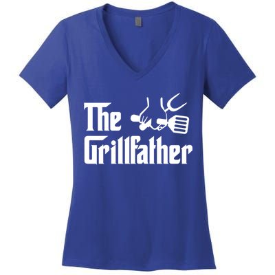 The Grillfather Bbq Grill Barbecue Cooking Cook Daddy Papa Gift Women's V-Neck T-Shirt