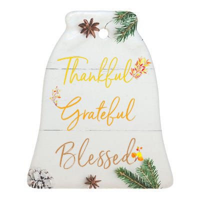 Thankful Grateful Blessed Thanksgiving Fall Season Ceramic Bell Ornament