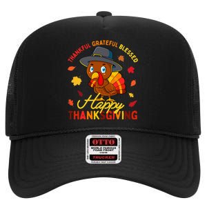 Thankful Grateful Blessed Thanksgiving Turkey Girls High Crown Mesh Back Trucker Hat