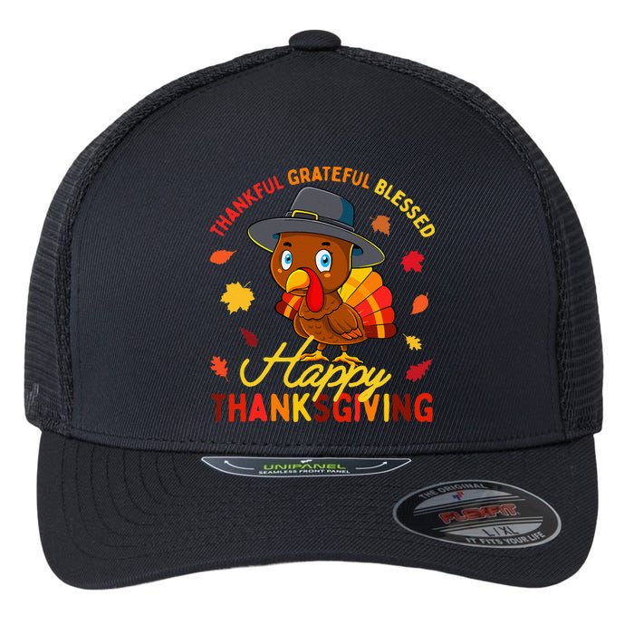 Thankful Grateful Blessed Thanksgiving Turkey Girls Flexfit Unipanel Trucker Cap